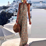 Women Sexy O Neck Halter Print Summer Dress Casual Bohemia Sleeveless Beach Holiday Long Dresses Elegant Slim
