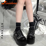 Gothic Wedge Heels Lolita Shoes Spring Summer 2023 New Fashion Buckle Rivets Decor Mary Jean Shoes Vampire Style