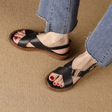 Size 34-40 Women Sandals Genuine Leather Low Heels Shoes For Women Summer 2023 Rome Retro Flats Sandal Casual