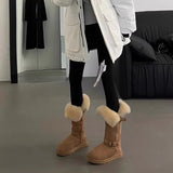 Breakj New Winter Plus Velvet Warm Shoes Long-Boel Cotton Boots Fur One Gray High-Crash Fur Snow Boots Women's