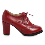 Office Ladies woman shoes Big Size 43 Round Toe Solid Vintage Cross-tied Spike Heels Fashion