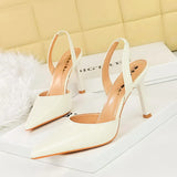 Breakj Simple Summer High Heels Shallow Pointed Hollow Back Empty Tripping Strip A Word Sandal High