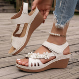 Breakj Slope Heel Sandals Women 2025 Summer New Hollow Flowers Thick-Spoeled Sandals Beach Women's