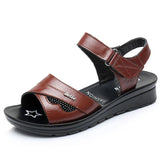 2019 Women Mother Old Female Sandals Shoes Cow Genuine Leather Casual PU Hook Loop Summer Beach Cool Size 35-41