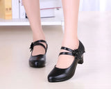 Genuine Leather Black OL Work Shoes Women Low Heels Pumps 2022 Spring New Lady Casual Shoes Flower Pumps For