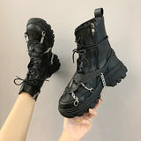 Women shoes platform boots punk gothic for women boots combat boots ladies black boots metal button woman motorcycle