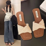Breakj Spring And Summer New French Small Fragrant Woven Hollow Slippers Women Fashion Wearing A Cold
