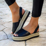 Sandals Summer Shoes Female Thick Bottom Hemp Platform Heel Sandals PU Leather Back Strap Casual Ladies Flat Shoes