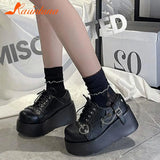 Gothic Wedge Heels Lolita Shoes Spring Summer 2023 New Fashion Buckle Rivets Decor Mary Jean Shoes Vampire Style