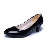 New Black Round High Heels With Shallow Single Shoes Women's Professional Plus Size Work