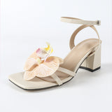 Breakj Women's High-Heeled Shoes Three-Dimensional Orchid Head Thick With Spring And Summer Fashion Night Party Wedding Campus Apricot