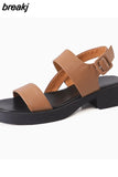 Size 34-40 Women Sandals Real Leather Retro Low Heel Summer Shoes For Women 2023 Fashion Platform Sandals Casual