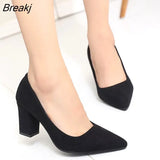 Heel Women Pointed Toe Pumps Fashion Gray High Heels Flock Leather Black Party Shoes Plus Big size zapatillas