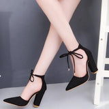 Women's High Heel Shoes Spring and Autumn Season Pointed Lacing Sexy Fashion Thick Heel Casual Large Women's Shoes