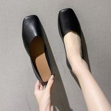 Shoes Women 2024 Spring Model New Flat Korean Version Square Mouth Fairy Shoes Grandma Shoes Shallow Women's Shoes Pregnant Women Bean