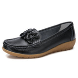 Breakj Flat Bottom Soft Bean Shoes Cowhers Comfortable Mother Shoes In The Elderly Beef Soles Low-Heeled Large Women's