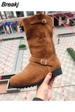 Women's Autumn Ankle Boots Fashion Plus Size 43 Comfort Booties Women Chunky Heels Belt Buckle Roman Boots Botas De