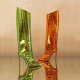 Women's High Boots Gold Silver Pointed Toe Knee-high Boots For Woman Sexy High Heels Party Shoes Ladies Stiletto botas