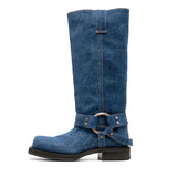 Toe Denim Boots For Women Star Style Low Heel Women's High Boots Leisure Luxury Shoes Large Size Slip-on Western