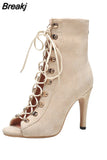 Spring and Autumn Summer Women's Sandals Fashion Sexy High Heels Open Toe Zipper Lace-up Women's Large Jazz Dance