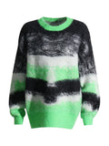 Fashion Trend Style Temperament Loose Round Collar Knitted Shirt 2025 Summer New Splicing Color Cover Striped Sweater