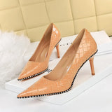 Breakj Retro Sexy High Heels Women's Shoes Ultra High Heel Shallow Mouth Pointed Metal Chain Rivet Single