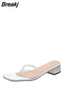 New Summer Fashion Women Shoes Crystal Clear Transparent Slippers Female Shoes Middle Heels Comfortable Woman Mules