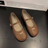 Breakj Temperament Mary Jane Shoes Women 2025 Autumn New Retro Buckle Single Shoes Flat Sole Round Leather