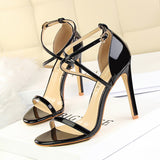 Breakj Fashion Sexy Nightclub Open Toe Metallic Cross Strap Heel High Heel Sandal Women's High
