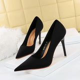 Breakj Korean Edition Spring And Autumn Fashion Simple Thin Heel High Heel Shallow Pointed Silk High Shoes Single