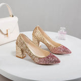 Colors Bling High heels pumps women shoes 2019 spring autumn shoes women Fashion Shallow Pointed Square heel Wedding