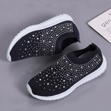 Shiny Crystal Knitted Sneakers for Women Plus Size Light Slip on Flats Shoes Woman Casual Soft Bottom Sock Shoes