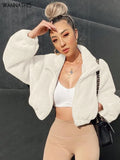 Furry Jackets Turn Down Collar Zipper Soft Women's Winter Autumn Thick Fashion Warm Crop Coats Streetwear Outwear