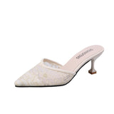 High Heels Slippers Women New Summer Shoes Women Fashion Pointed Toe Casual Slides Black Slip-On Thin Heels Female