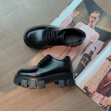 New Liu Wen-Song Cake Thick Bottom To Increase The College Wind English Round Head Shallow Mouth With Jk Small Leather Shoes