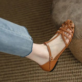 Sandals Woman Leather 2024 Summer Nubuck Shoes Closed Toe Espadrilles Platform Suit Female Beige Breathable Low-heeled