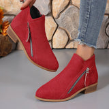 Breakj New Women's Boots Round Head Zipper Coarse And Ladies Leather Boots Large Fashion Fashion