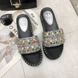 Sequined slippers women 2019 new summer shoes women Fashion Bling Non-slip wild Wedges Casual ladies