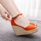 Shoes For Women Retro Open Toe Ankle Platform Beach White Sandals Plus Size Weave High Heels Buckle-Strap Roman