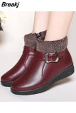 Women Winter Casual Platform Block High Heels Ankle Boots Female Suede Fleece Zipper Buckle Warm Snow Boots