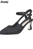2023 High Heels New Solid Color Sandals Summer One Word Buckle Comfortable Baotou Sexy Single Shoes Women Casual
