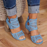 Hollow Out Sandals Mid Heel Summer Slip-on Buckle Ladies Shoes Artificial Open Toe Casual Wedding Pumps Women