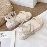 Sandals Women's Summer 2021 New Thick-soled Student Fashion Heightening Wedge Flat Shoes for Women
