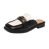 Breakj And Autumn New Bag Head Half Slippers Female British Style French Style Metal Outside Wearing A Foot Pedal Muller Shoes Large-Size