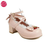 Spring Summer Ladies Platform Cute Bow Princess Mary Jane Lolita Shoes Party High Heel Cross Strap Buckle Girl Sweet Women