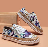 Women Sneakers Elegant Floral Printed Lace Up Flat Shoes Student Spring Casual Shoes Women Vulcanized Shoes Zapatillas