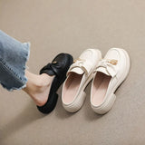 Leather mules metal chain bowknot women slippers creepers sandals Flat shoes thick soled cover toe slides plus size