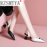 Pointed Women Sandals 2023 Spring Summer Mid Heel Hollow Shoes Fashion Women's Shoes Obuv Zapatos Mujer Size