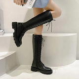 Autumn Winter Brown Knee High Boots Women Pu Leather Platform Long Boots Woman Lace Up Thick Heels High Tube