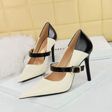 Breakj Retro High Heels Women's Shoes Ultra High Heel Light Tip Color One Word Belt Women's Single